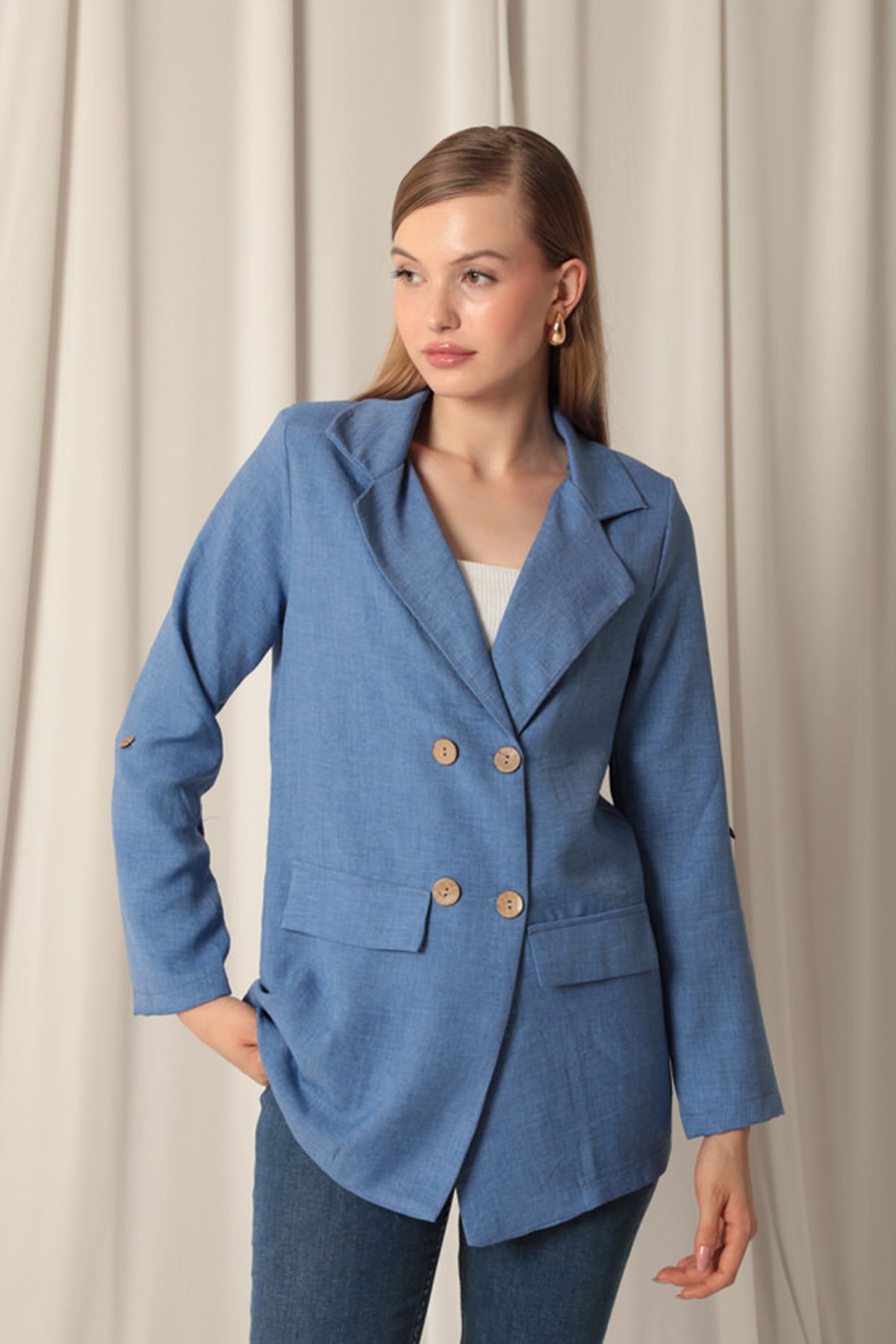 Melanj Linen Fabric Women Indigo Jacket