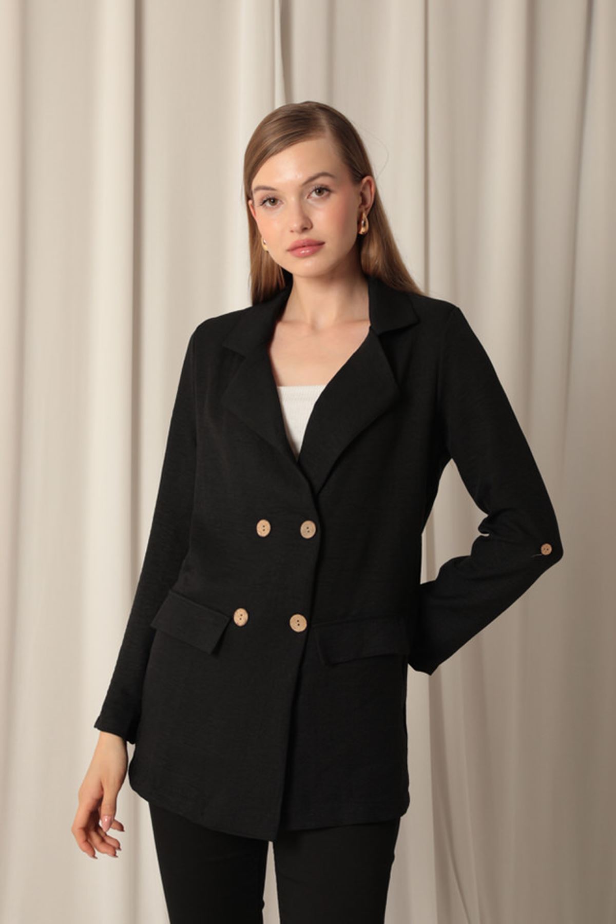 Melanj Linen Fabric Women Black Jacket