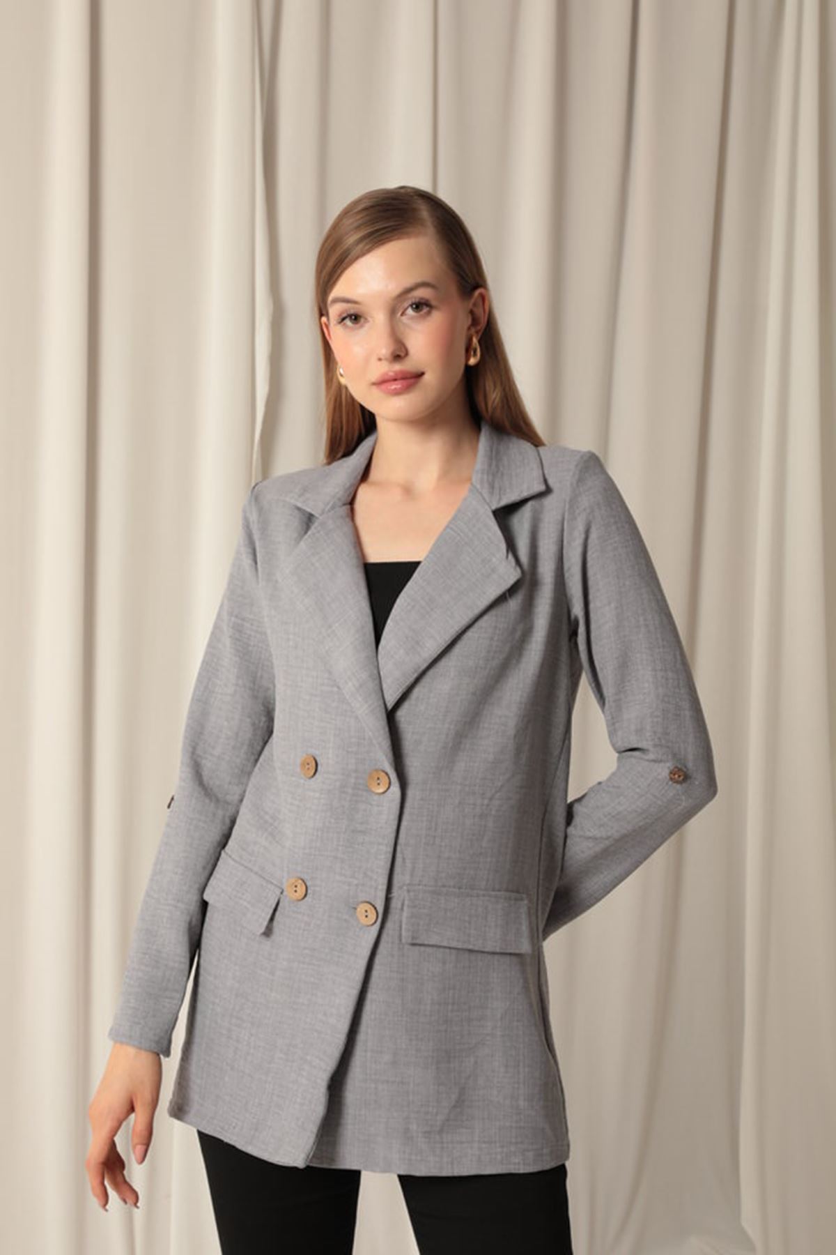Melanj Linen Fabric Women Grey Jacket