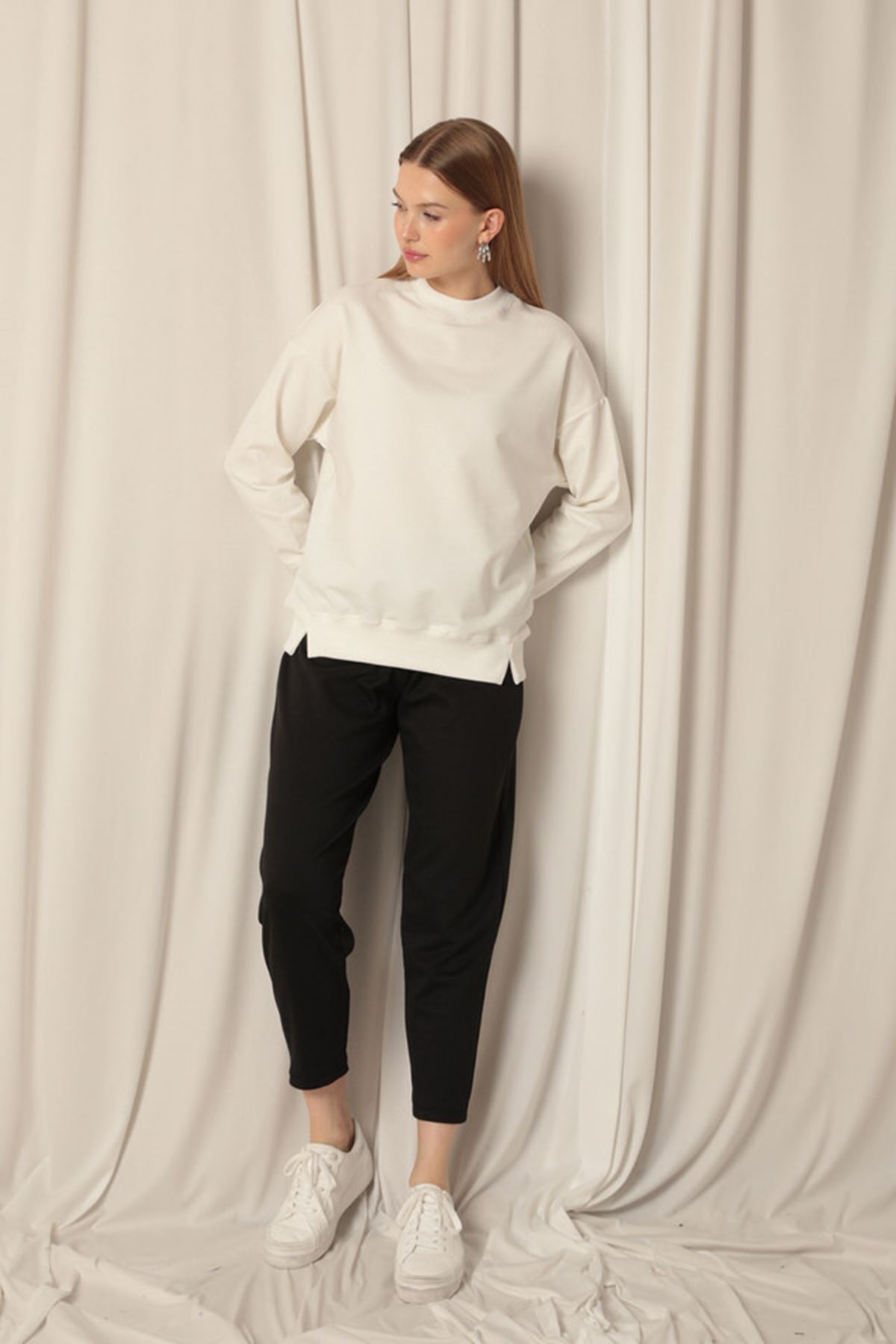 Modal Fabric Grey Bol Paça Black Pants