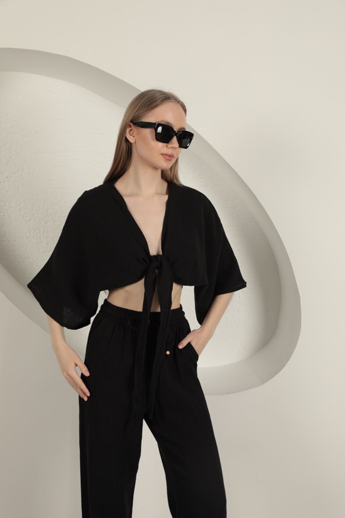 Muslin Fabric Kimono-Black