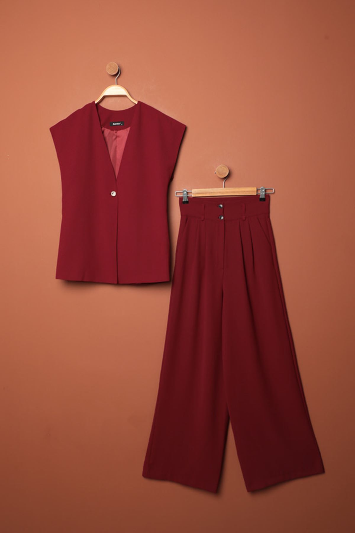 Polyviskon Fabric Women Pants-Bordo
