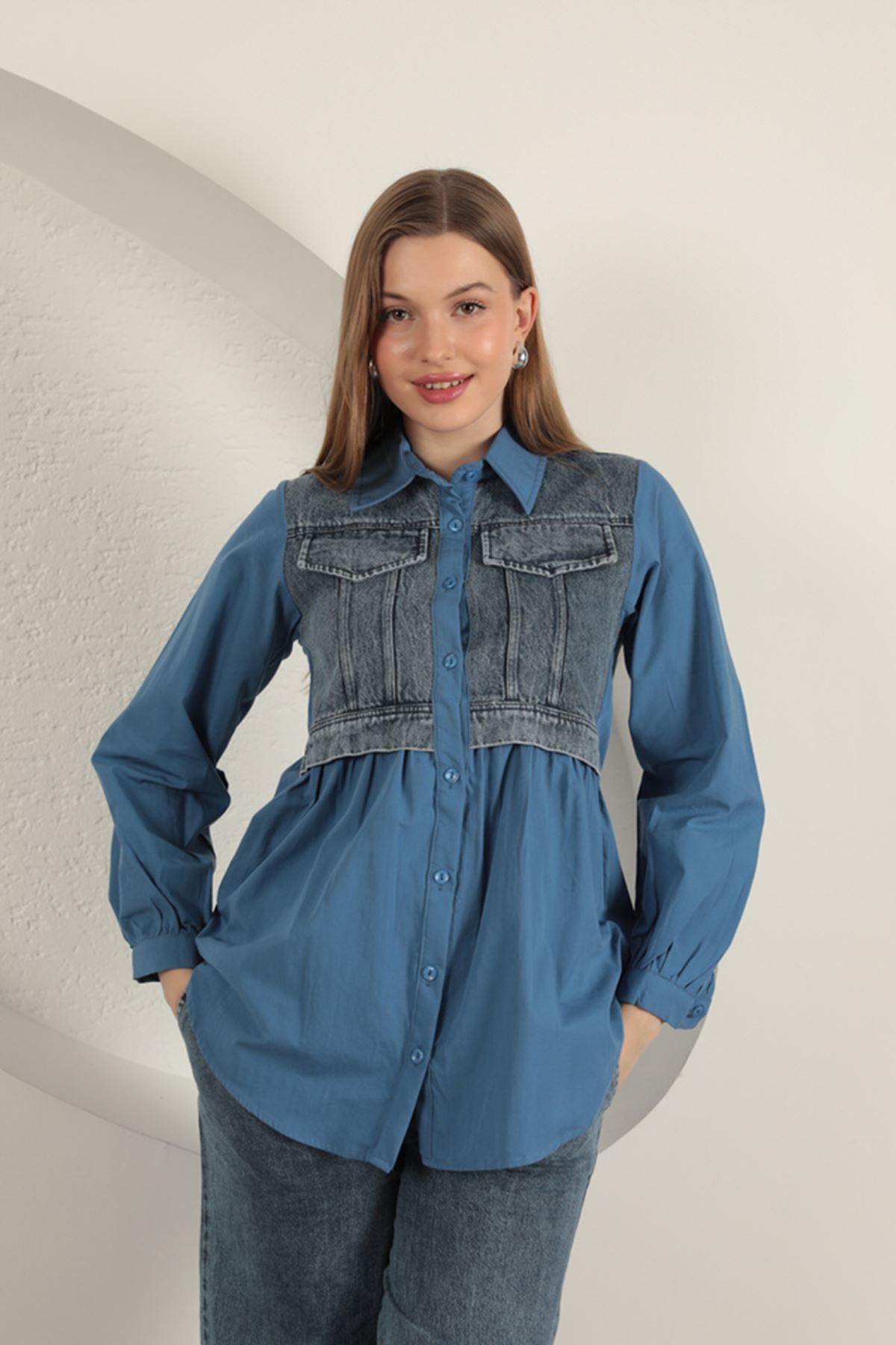 Poplin Fabric Jeans Garnili Indigo Women Shirt