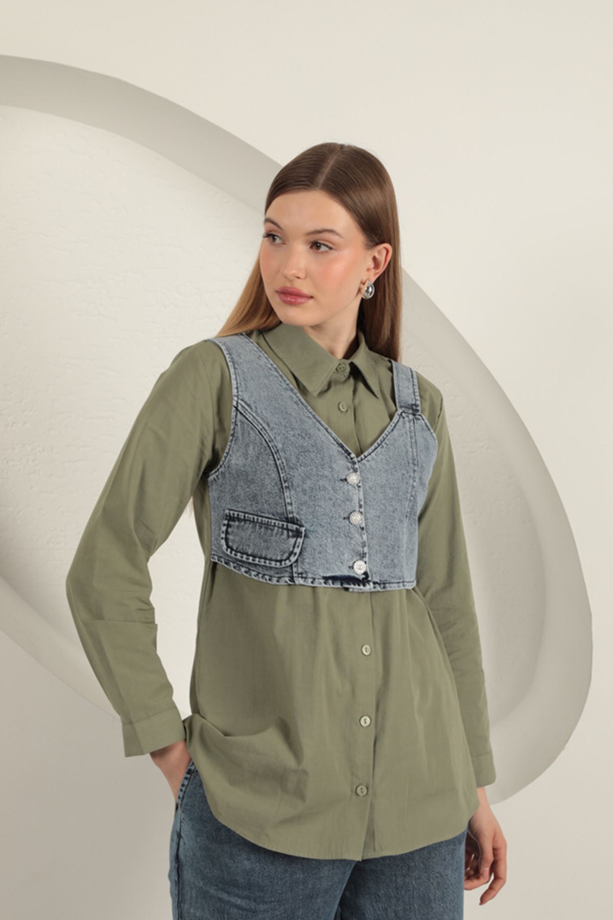 Poplin Fabric Vest Women Shirt With Detail