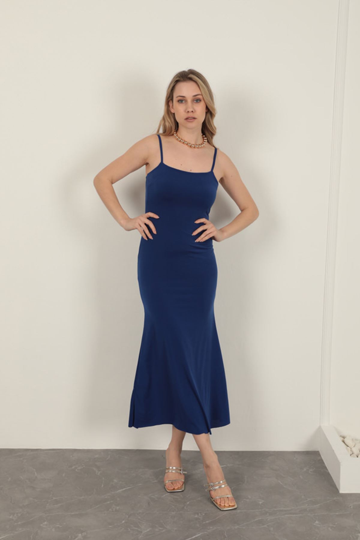 Sandy Kumaş İp Askılı Basic Elbise-Saks