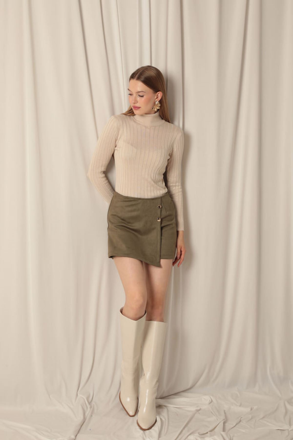 Suede Fabric Genuine Shorts Skirt