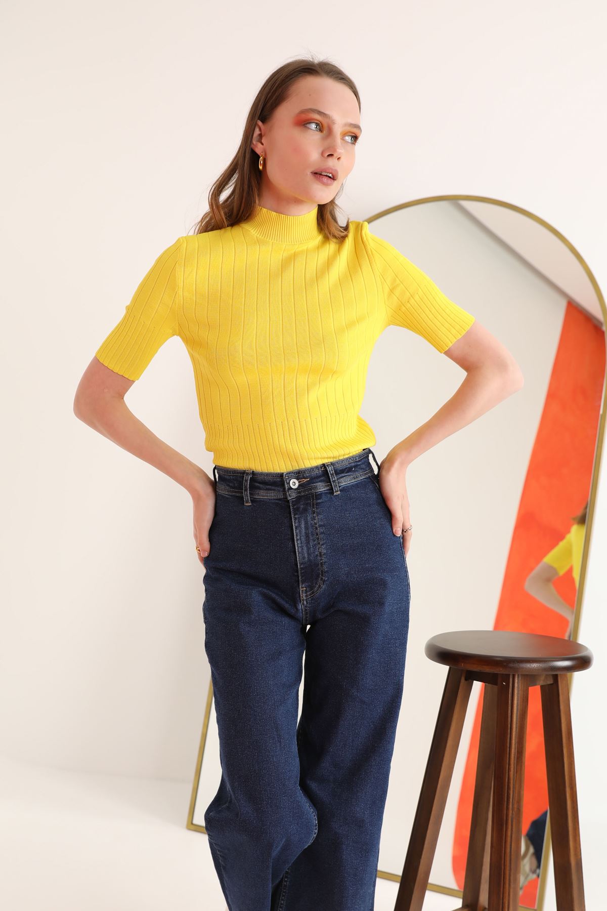 Knitwear Fabric Fisherman Women Blouse-Yellow