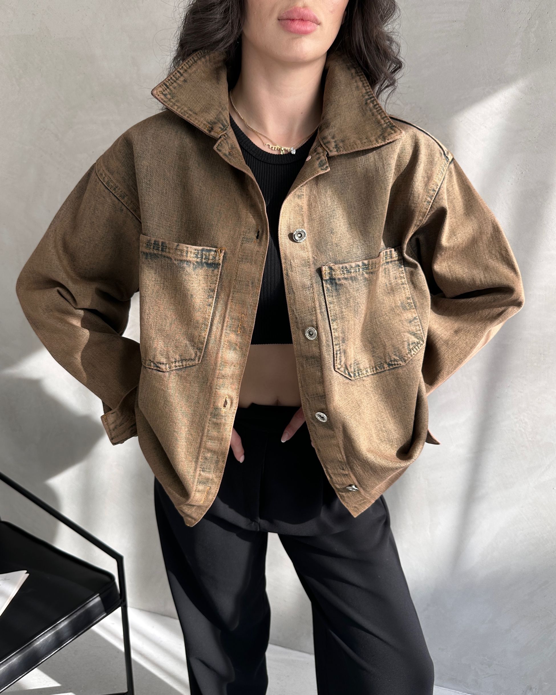 Double Pocket Oversize Denim Shirt Jacket