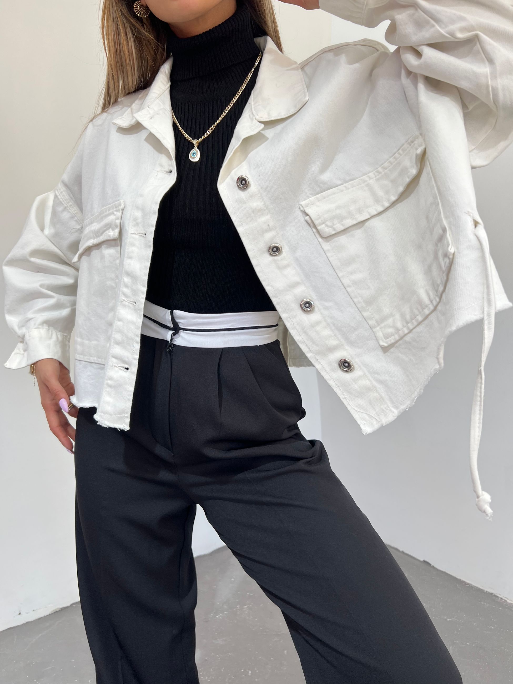 Large Pocket Oversize Tassel Denim Jacket