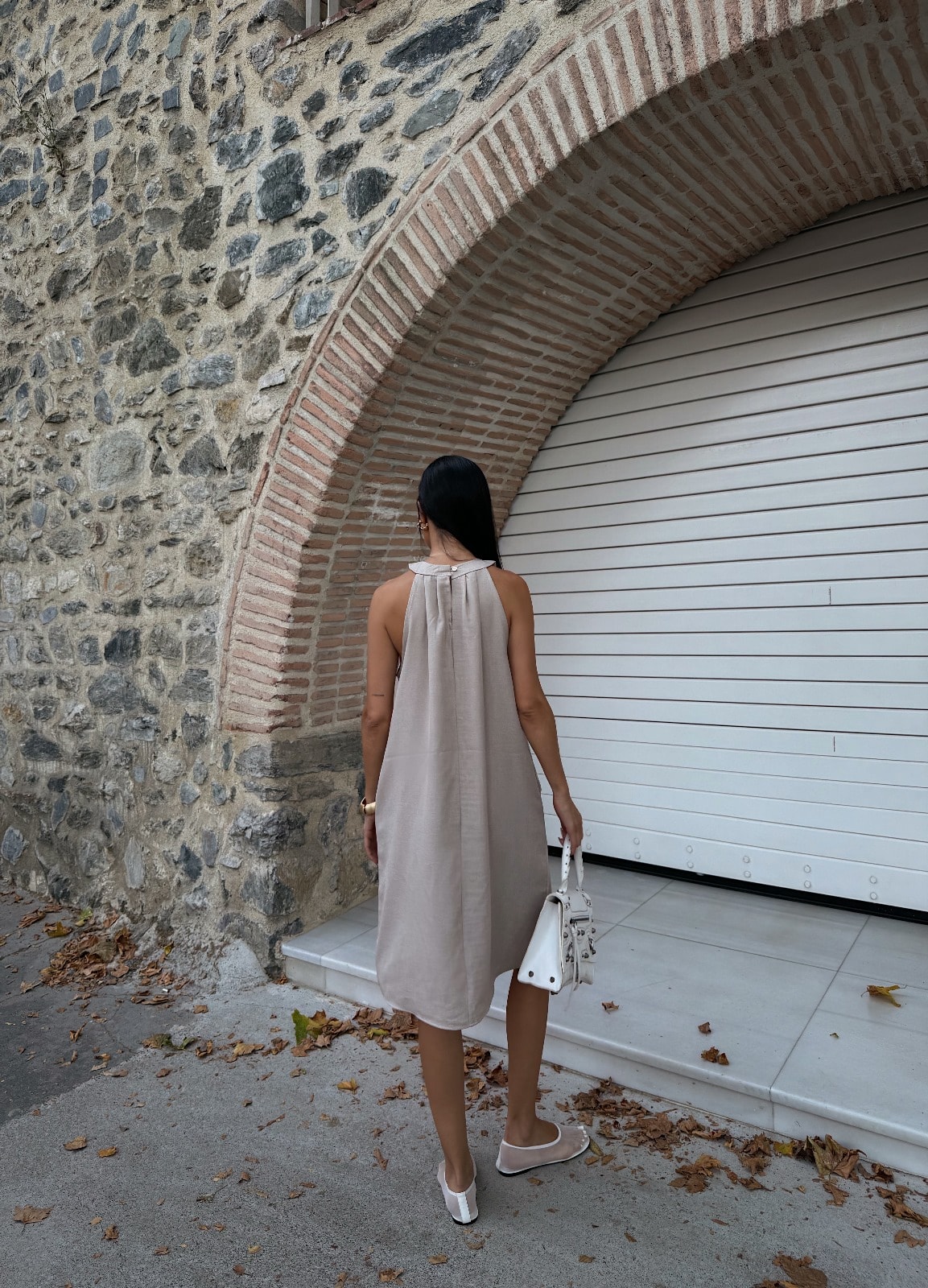 Halter Yaka Dokuma Midi Elbise