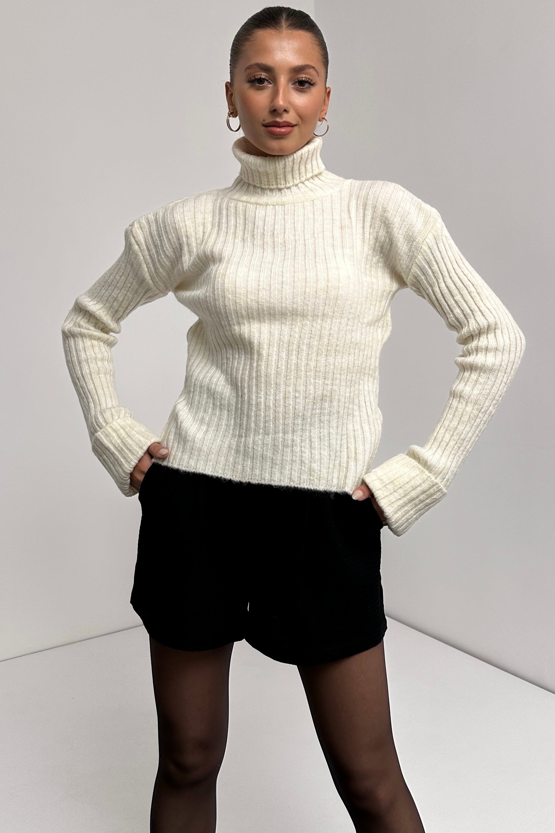 Striped Textured Throated Knit Sweater