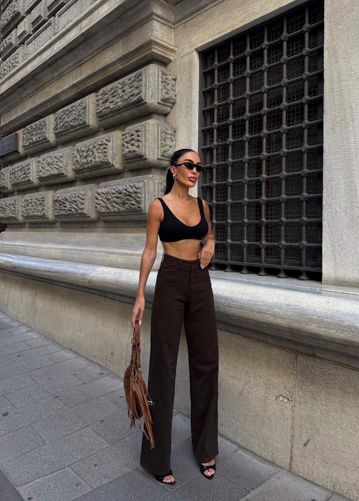 Yüksek Bel İspanyol Paça Denim Pantolon