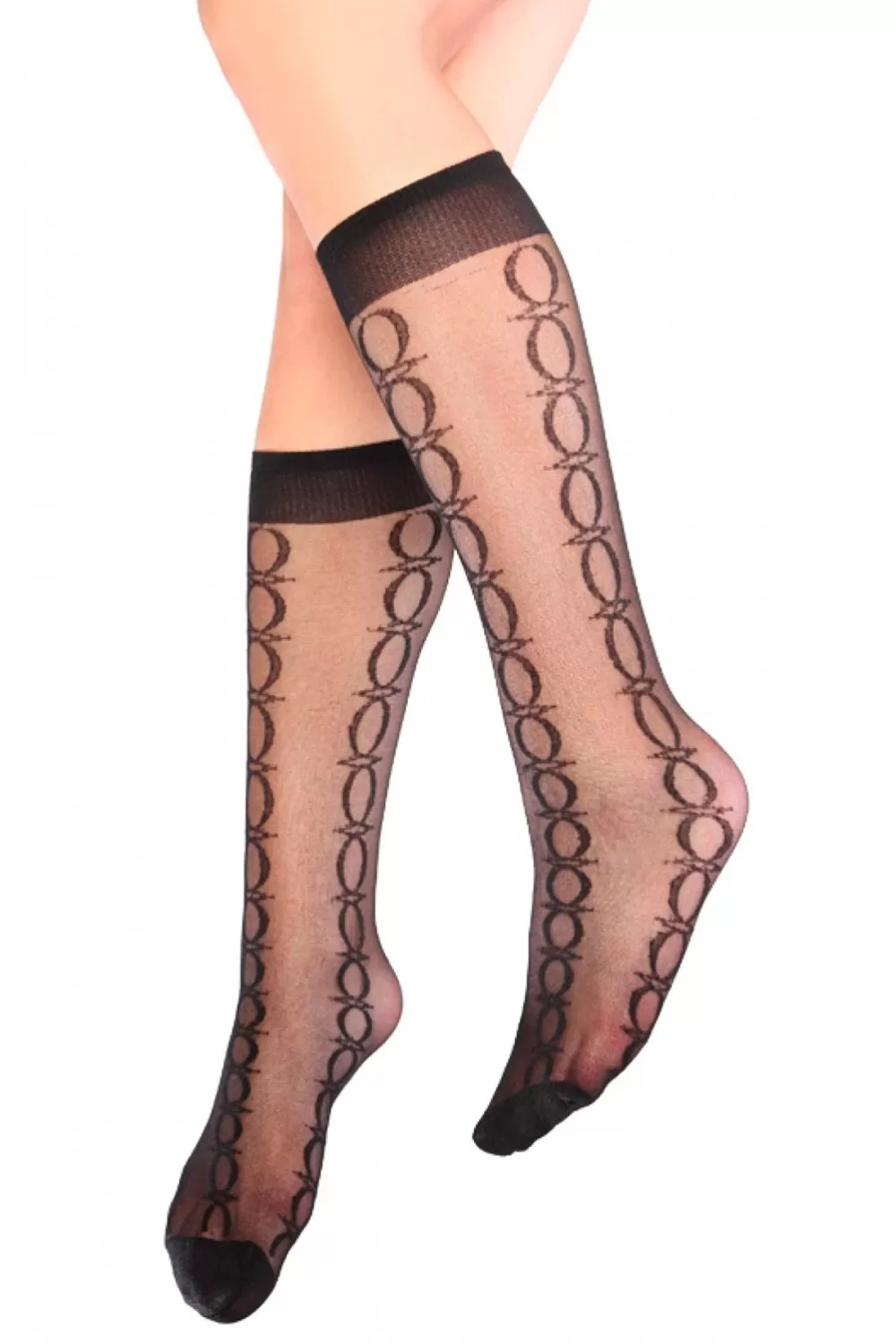 Antique Patterned Knee Bottom Lady Socks Black - Lks0309.1