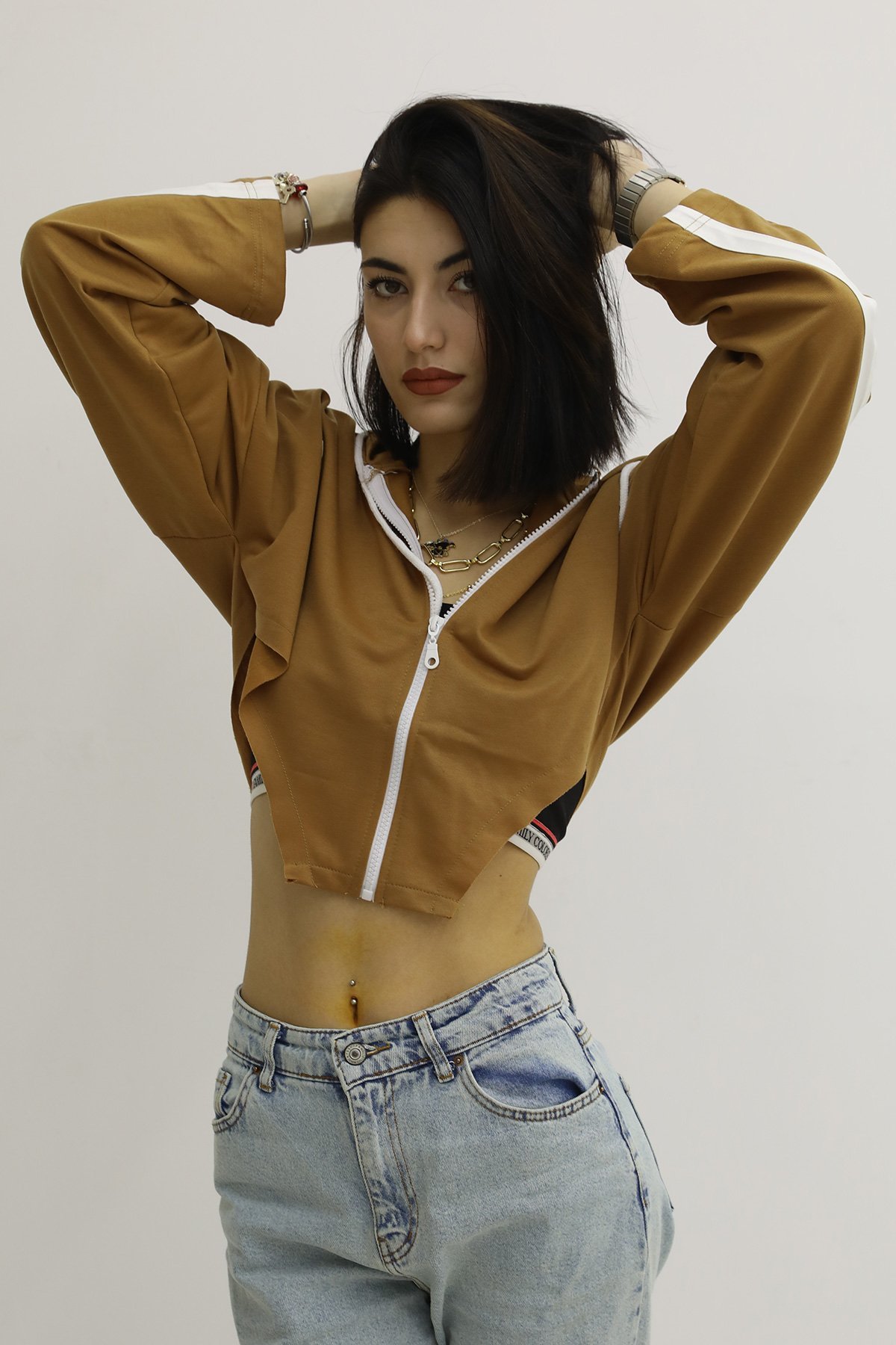 Hooded Side Hooded Sweat Taba - P-019669