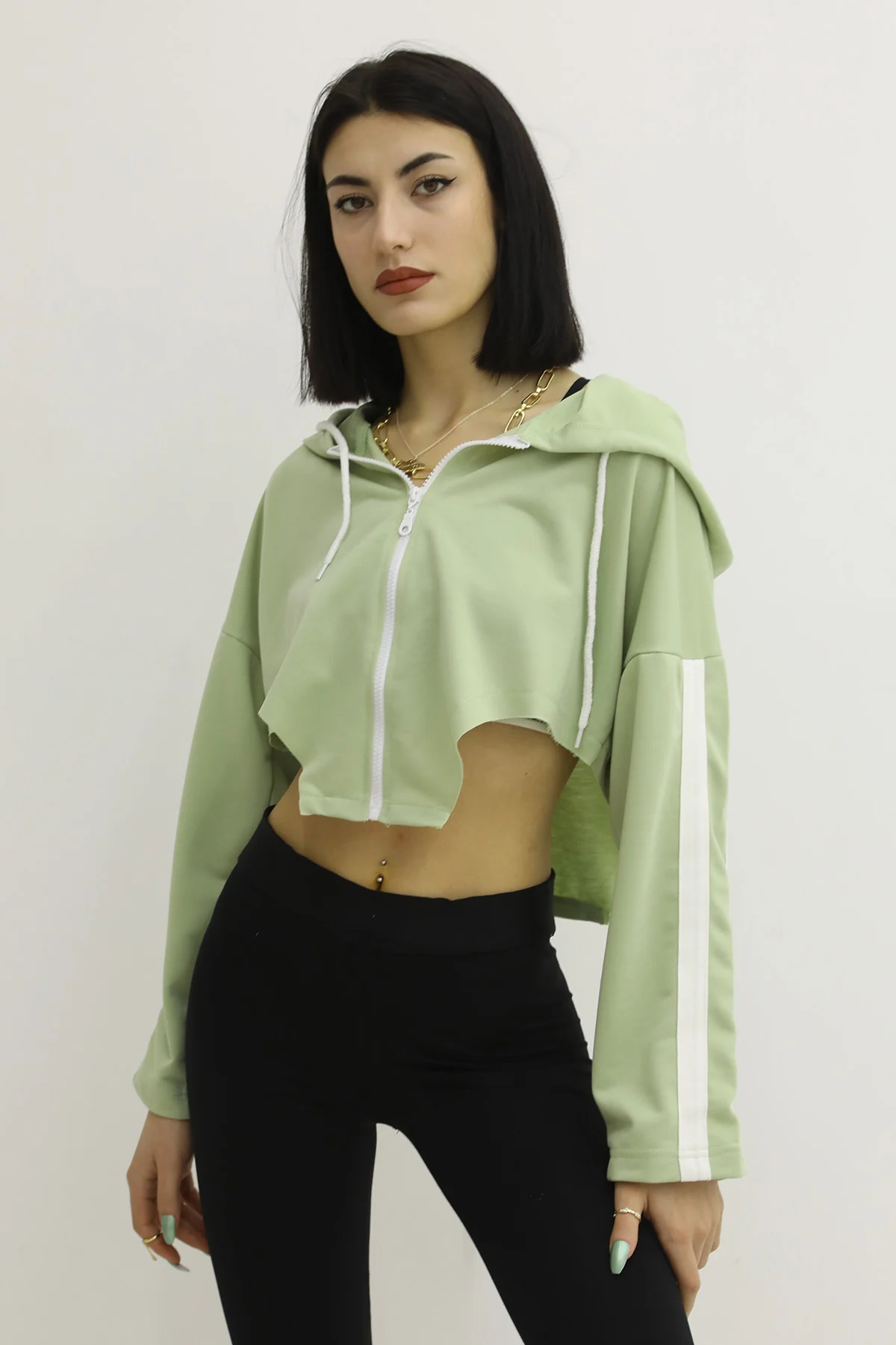 Hooded Side Hooded Sweat Green - P-019669
