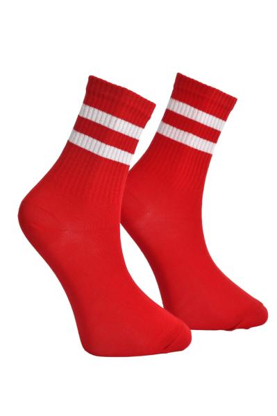 Unisex White Double Striped Socks Red - LksÇrp09